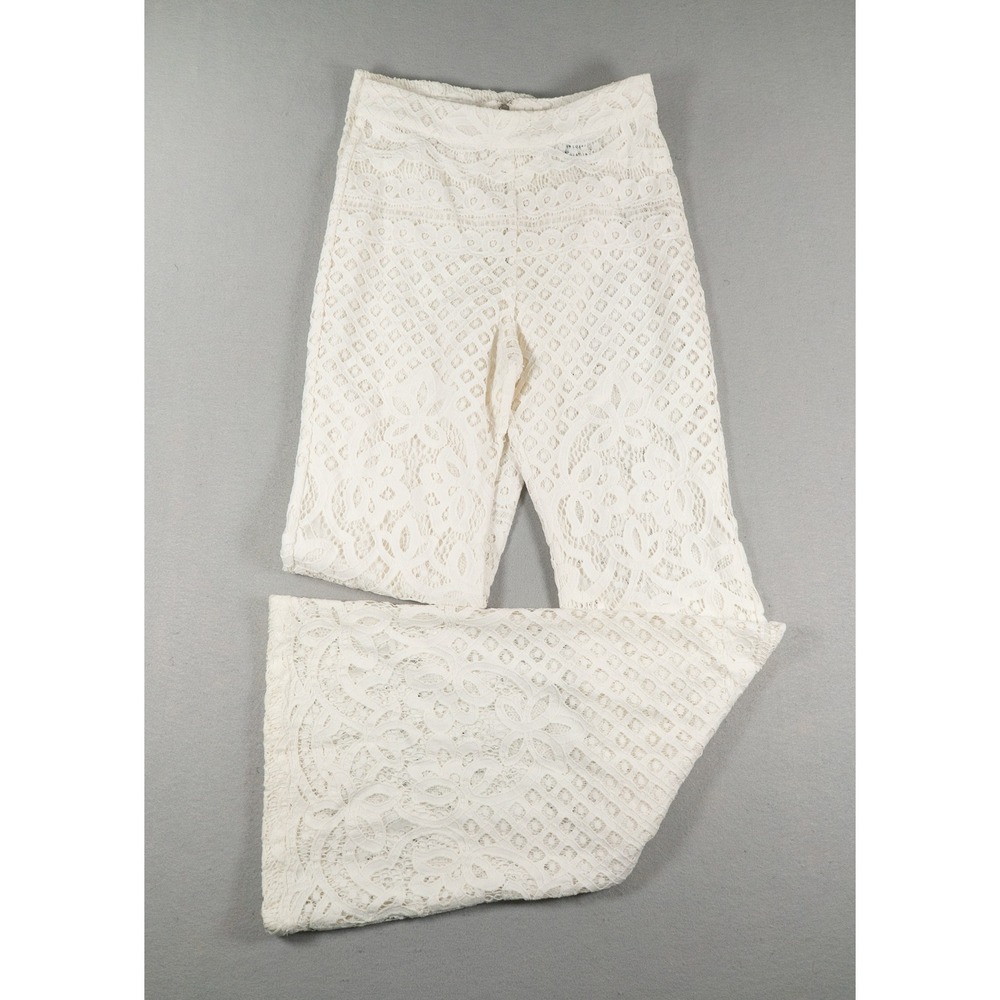 Cynthia Rowley Womens Lace Flare Pants High Waisted Floral White Size 2 Boho
